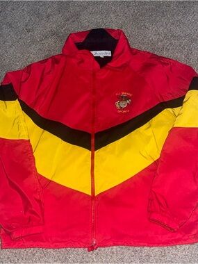 Vintage Jammin All Marine Sports Lined Windbreaker Jacket Mens XL Red Yellow 90s